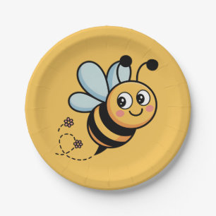 Child-Friendly Bee Mascot with Dotted Trail Paper Plate
