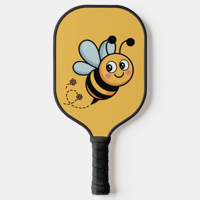 Child-Friendly Bee Mascot with Dotted Trail Pickleball Paddle (Front)