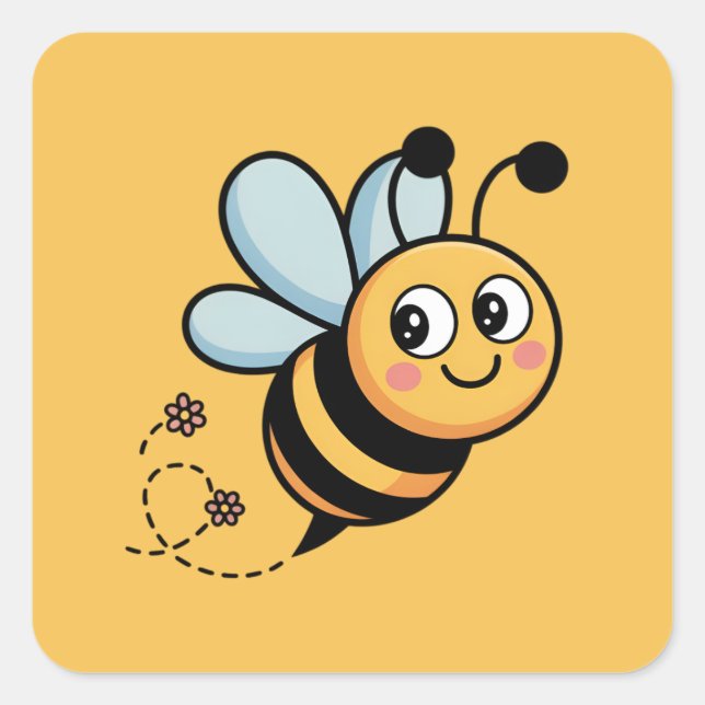 Child-Friendly Bee Mascot with Dotted Trail Square Sticker (Front)