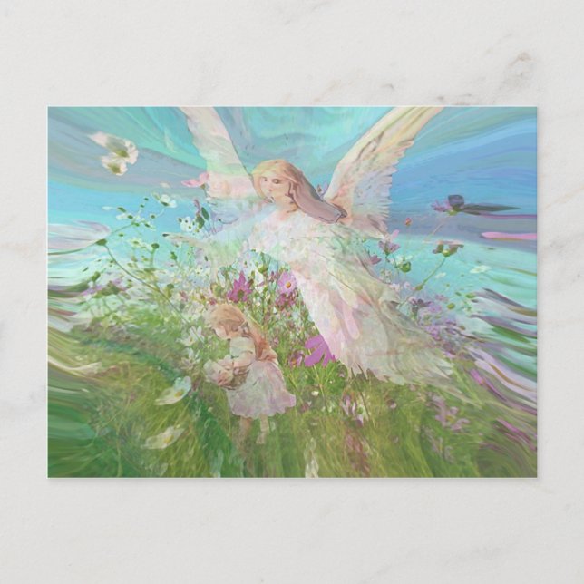 Child gathering flowers in a field. postcard (Front)