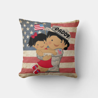 Child girl, daughter, Hugging Soldier Dad Pillow