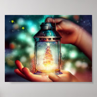 Child Hands Holding Christmas Lantern 
