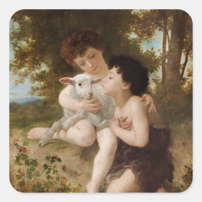 Child Holding a White Lamb Thank You Card Square S Sticker (Front)