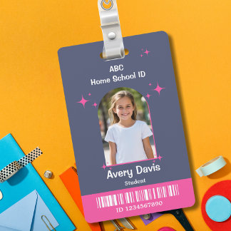 Child Homeschool ID in Blue and Pink simple style ID Badge