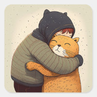 Child hugs cute ginger cat. Kid and funny animal