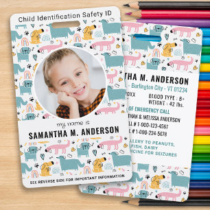 Child ID Emergency Cute Dogs Kids Identification  ID Badge