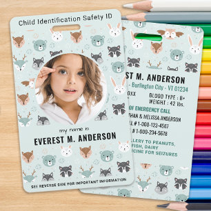 Child ID Emergency Identification Cute Kids Photo  ID Badge