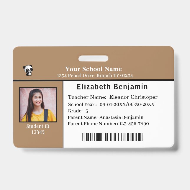 Child ID Identification Card Student School Badge (Front)