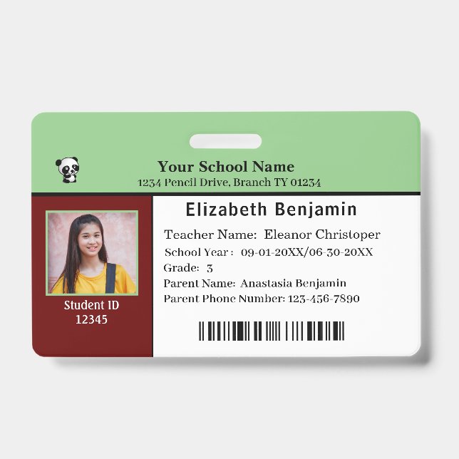 Child ID Identification Card Student School Badge (Front)