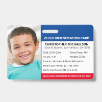 Child ID Identification Emergency Allergy Photo