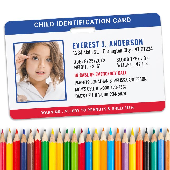 Child ID Identification Emergency Custom Photo  Badge (Creator Uploaded)