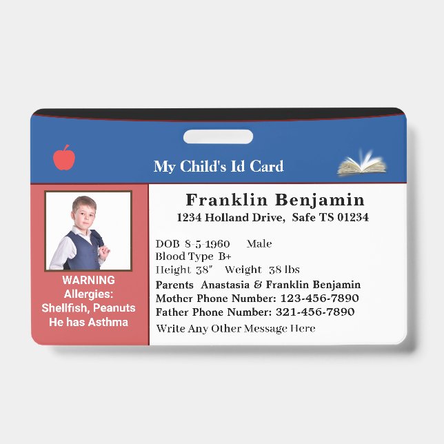 Child ID Identification Photo Card Custom Badge (Front)