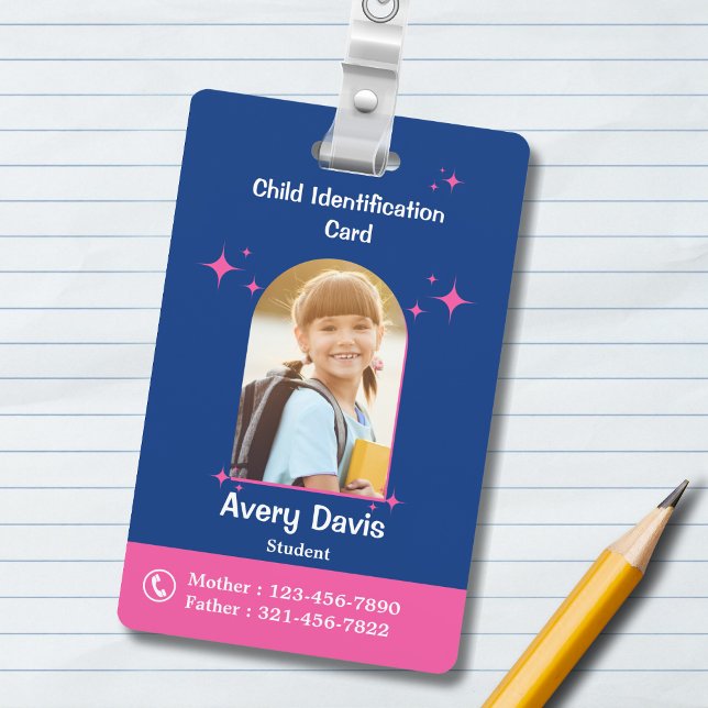 Child identification ID Blue and Pink Simple Style ID Badge (Creator Uploaded)