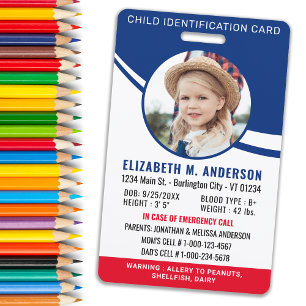 Child Identification Personalised Modern Photo ID Badge