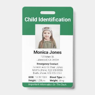 Child Identification Photo Green ID Badge
