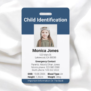 Child Identification Photo Navy Blue ID Badge