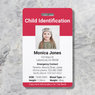 Child Identification Photo Red Badge ID Badge