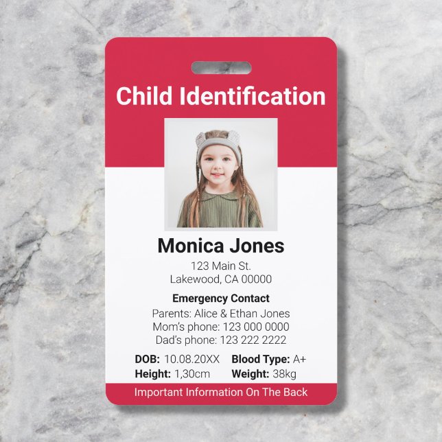 Child Identification Photo Red Badge ID Badge (Creator Uploaded)