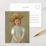 Child in a Straw Hat | Mary Cassatt Postcard<br><div class="desc">Child in a Straw Hat (1886) by American impressionist artist Mary Cassatt. Original artwork is an oil painting on canvas depicting a portrait of a young girl in an oversized straw hat, wearing a plain grey pinafore. The serious expression on the girl's face sets this painting apart from Cassatt's other...</div>