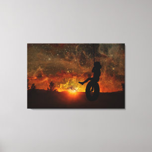 Child In Tire Swing Stretched Canvas Print