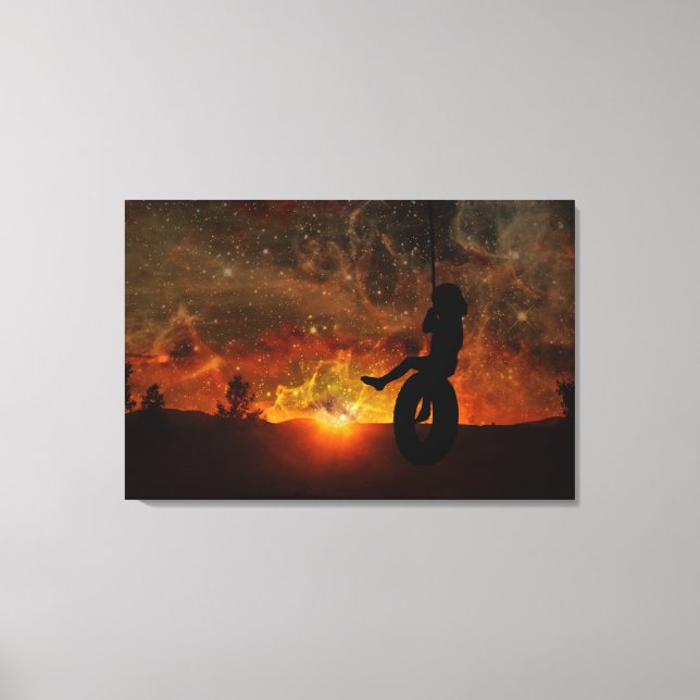 Child In Tire Swing Stretched Canvas Print (Front)