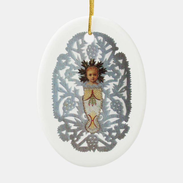Child Jesus,Antique Christmas Paper Carving Ceramic Tree Decoration (Front)