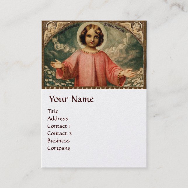 CHILD JESUS WITH ANGELS AND CHRISMAS CROWNS,pearl Business Card (Front)