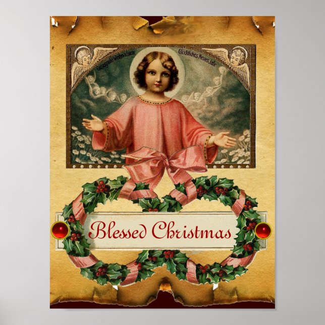 CHILD JESUS WITH ANGELS AND CHRISTMAS CROWNS POSTER (Front)