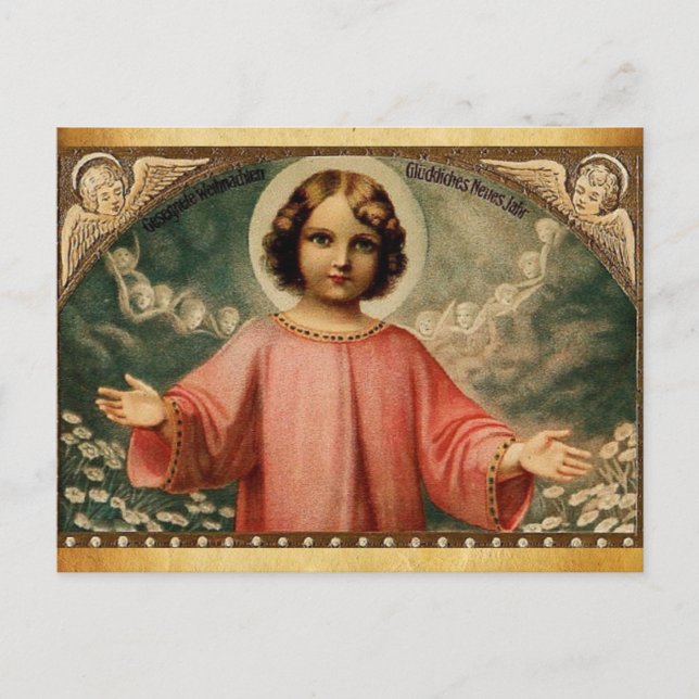 CHILD JESUS WITH ANGELS,  Parchment Postcard (Front)