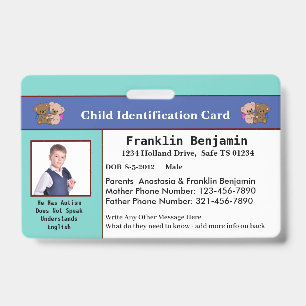 Child Kids Photo ID Identification Card Custom Badge