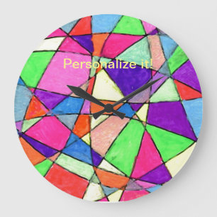 Child like crayon geometric drawing in large clock