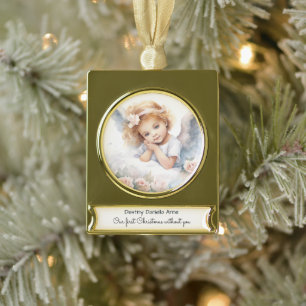 Child Memorial First Christmas Without You Gold Plated Banner Ornament