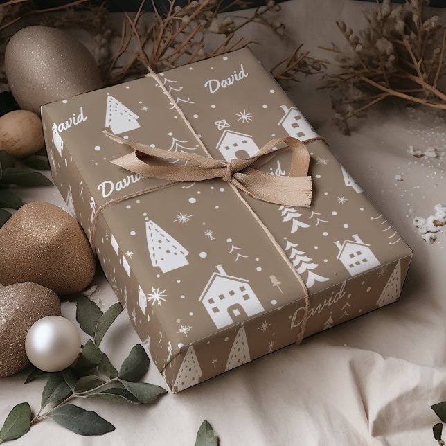 Child Name Brown Craft Christmas  Wrapping Paper (Creator Uploaded)