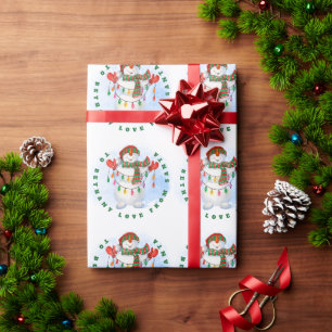 Child Name From Santa Snowman Christmas Lights Wrapping Paper