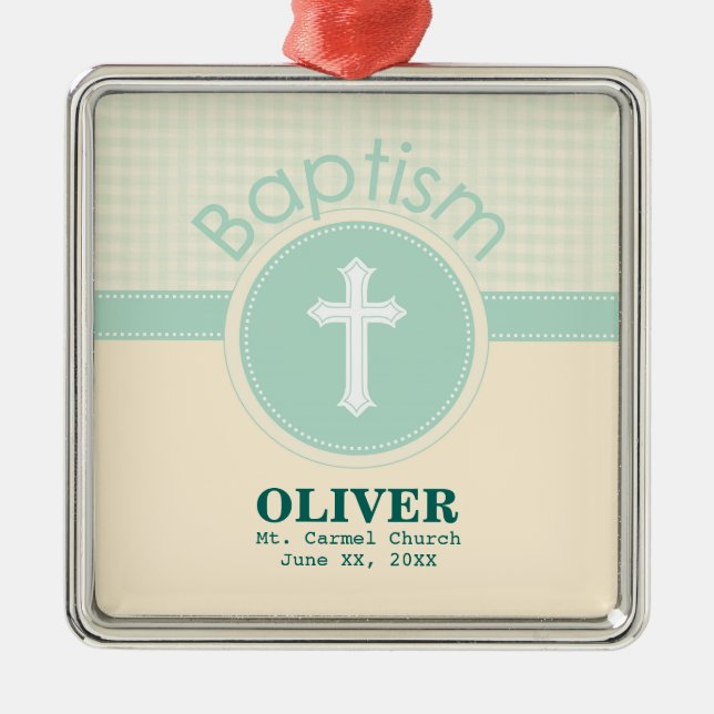 Child of God Baptism, Gender Neutral Green Metal Tree Decoration (Front)
