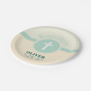 Child of God Baptism, Gender Neutral Green Paper Plate