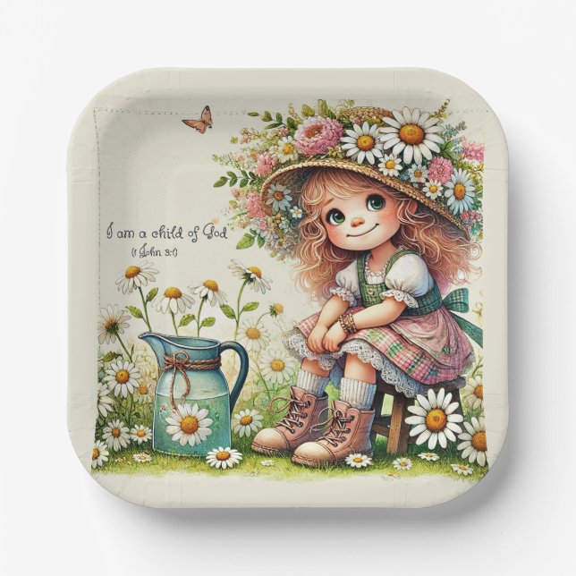 Child of God daisy girl Paper Plate (Front)