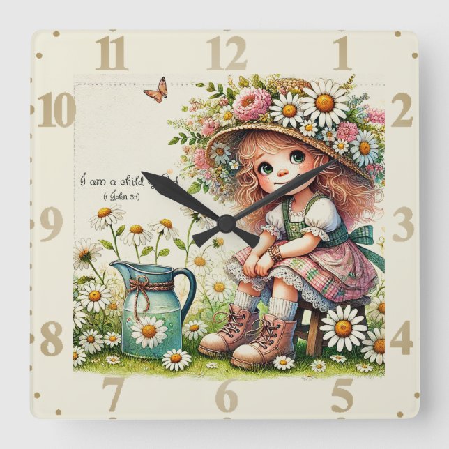 Child of God daisy girl Square Wall Clock (Front)