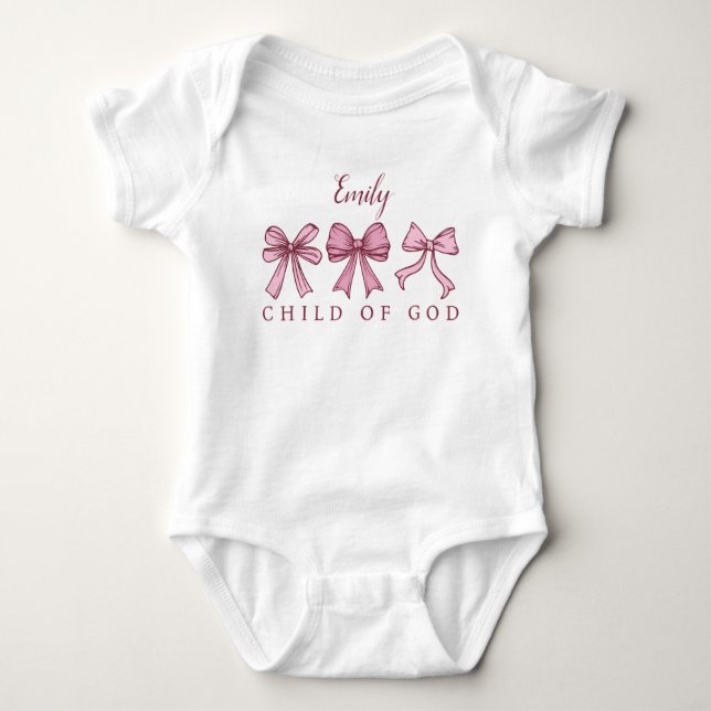 Child of God Pink Bows Coquette Baby Shower Name  Bodysuit (Front)