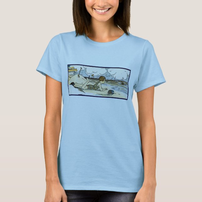 Child on Beach Vintage Art T-Shirt (Front)