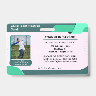 Child Photo Emergency ID Identification Card Badge