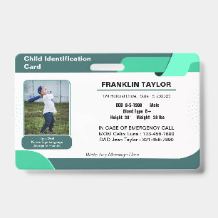 Child Photo Emergency ID Identification Card Badge
