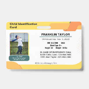 Child Photo Emergency ID Identification Card Badge