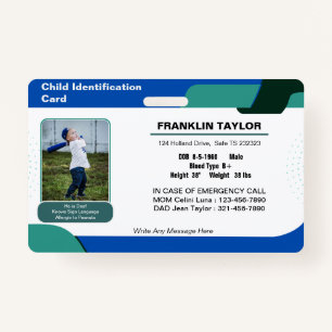 Child Photo Emergency ID Identification Card Badge ID Badge