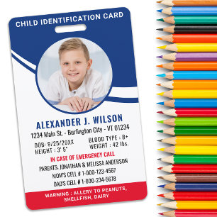 Child Photo ID Custom Emergency Identification  ID Badge