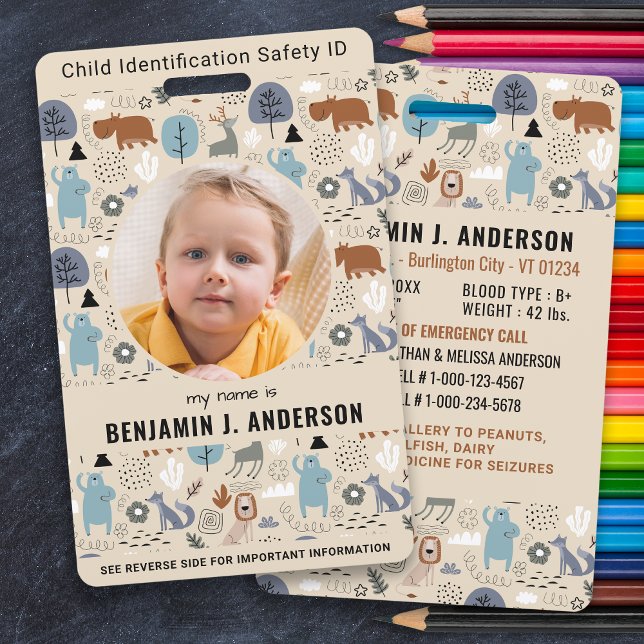 Child Photo ID Emergency Cute Forest Animals Kids  Badge (Creator Uploaded)