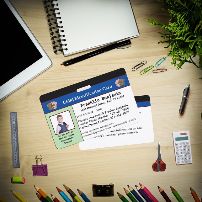 Child Photo ID Identification Card Custom ID Badge (Child Photo ID Identification Card Custom Badge is great for your child to carry every day. )