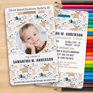 Child Photo Identification Safety Dog Pattern Kids ID Badge