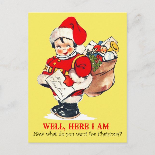Child Playing Santa Holiday Postcard (Front)