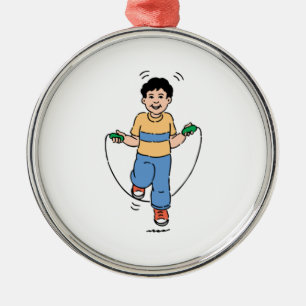 Child Playing with a Jump Rope Metal Tree Decoration